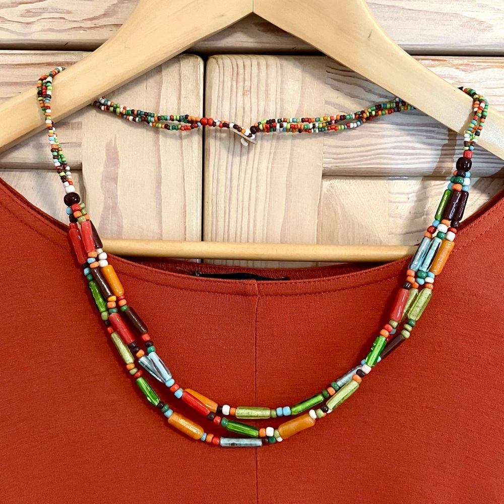 Glass Beaded Multicolor Necklace Boho Beaded Necklace Multi Beaded Earth…